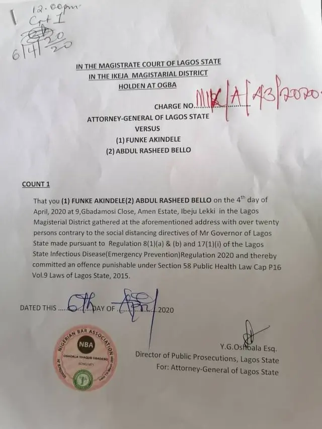 Dis na di charge sheet