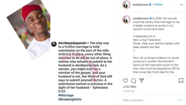 Daddy Freeze statement for Instagram
