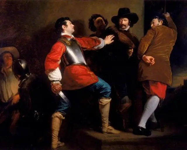 El descubrimiento de la Conspiración de la pólvora imaginado por el artista Henry Perronet Briggs en 1823.