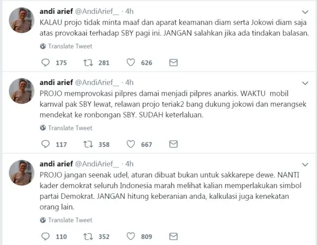 Twit Andi Arief mengutuk Projo