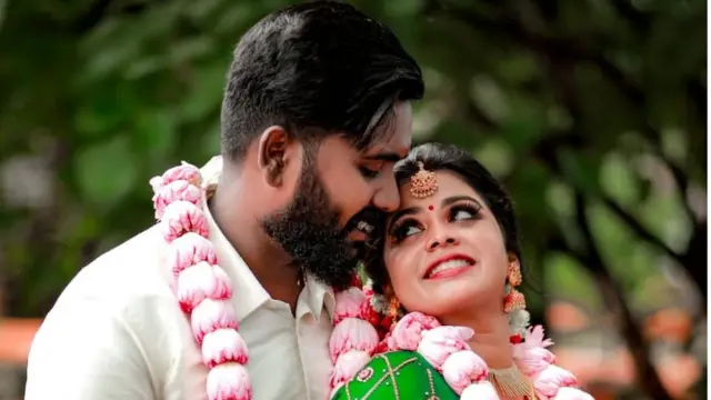 Lekshmi and Hrushi Karthik at their wedding