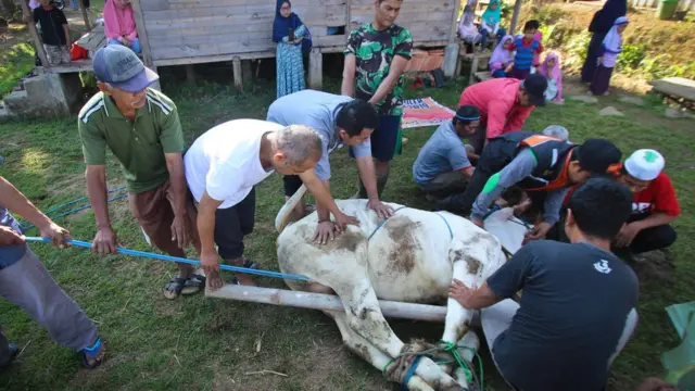 Musulmi a Indonesia suna kokarin yanka sa a yankin Java a ranar bikin Sallar layya
