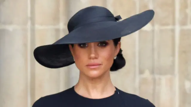 Meghan, Duchess of Sussex is seen during The State Funeral Of Queen Elizabeth II at Westminster Abbey on September 19, 2022 in London