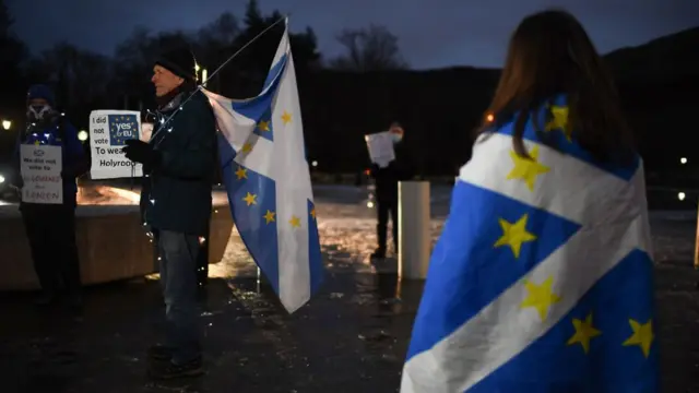 Проевропейские демонстранты в Эдинбурге в новогоднюю ночь.