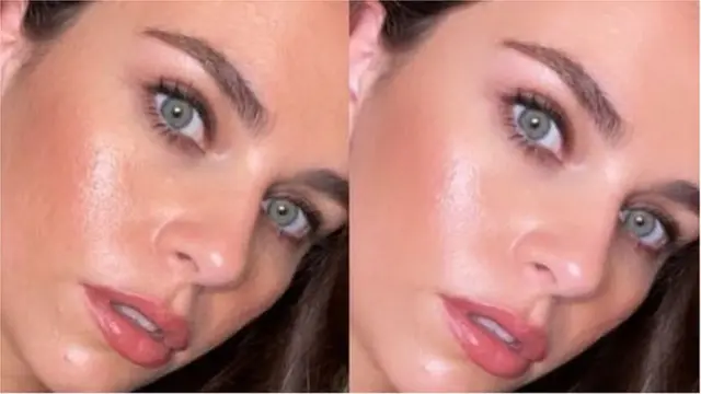 薩莎本人未經修理過（左）和經過處理過照片的對比。