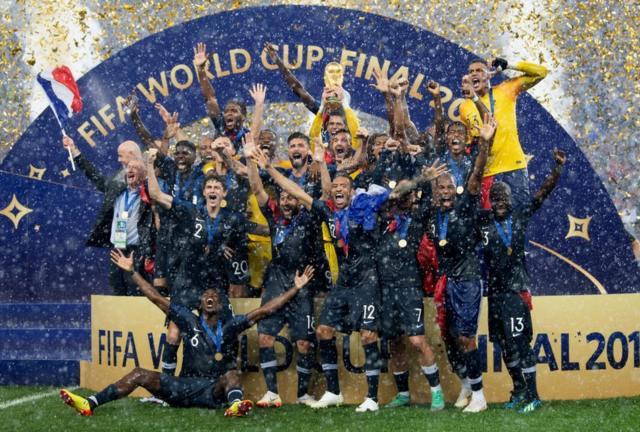 French players celebrating winning the 2018 World Cup