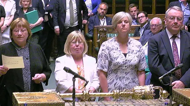 Four Teller MPs stand in line in House of Commons as results of vote announced