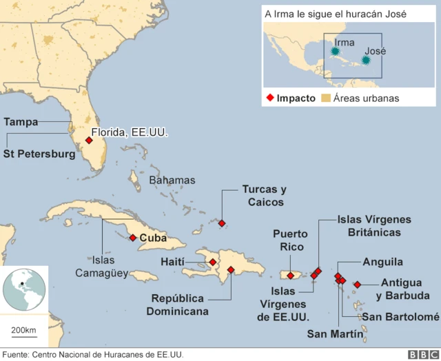 Zonas más afectadas por el paso del huracán Irma