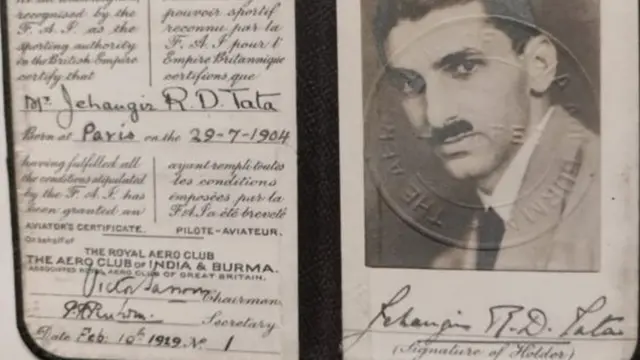 जेआरडी टाटांचं पायलट लायसन्स