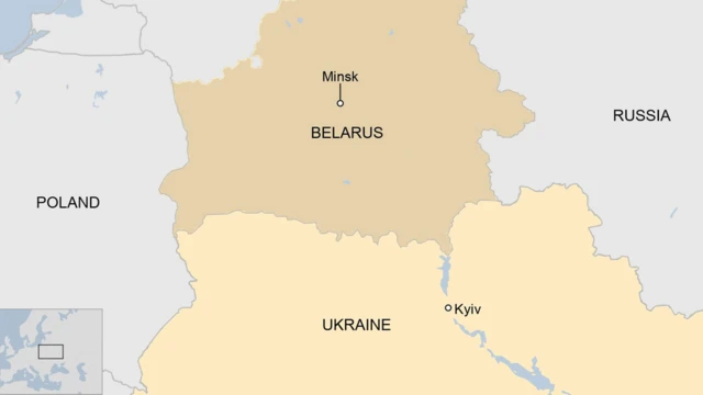 Ikarita igaragaza Belarus n'ibihugu bituranye na yo birimo na Ukraine