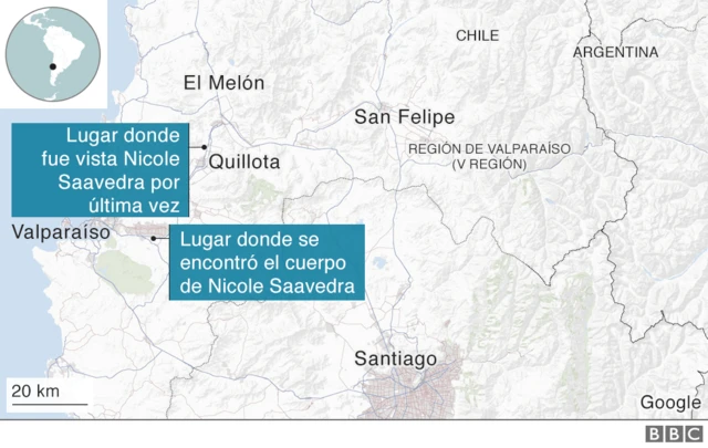Mapa con la localización del cuerpo de NIcole