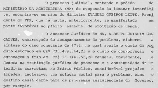 A administração Sarney lamentou que a carne radioativa não pudesse ser distribuída em programas assistenciais do governo