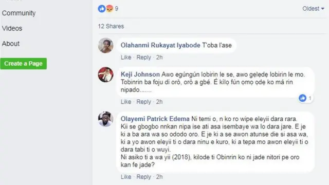 Èsì àwọn ènìyàn lórí Facebook