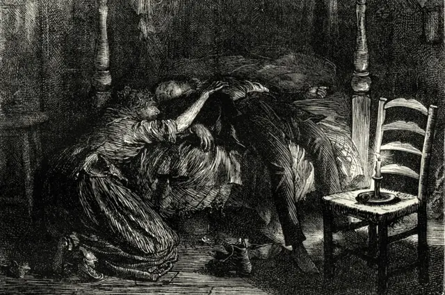 Dibujo de una escena de la novela "El misterio de Edwin Drood", de Dickens.