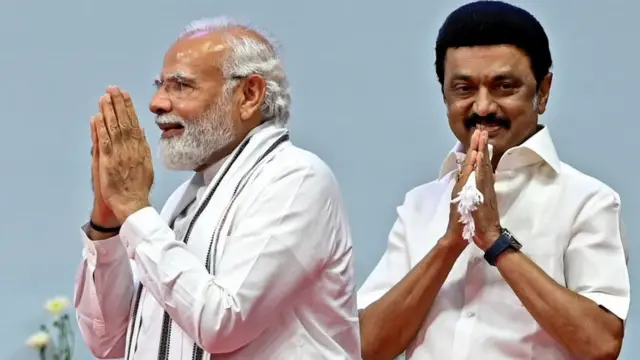 पंतप्रधान नरेंद्र मोदी आणि तामिळनाडूचे मुख्यमंत्री एम. के. स्टॅलिन यांचे संग्रहित छायाचित्र