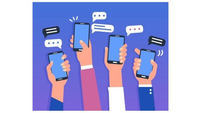 Ilustraçãogrupo aposta esportiva telegrammãos segurando celulares