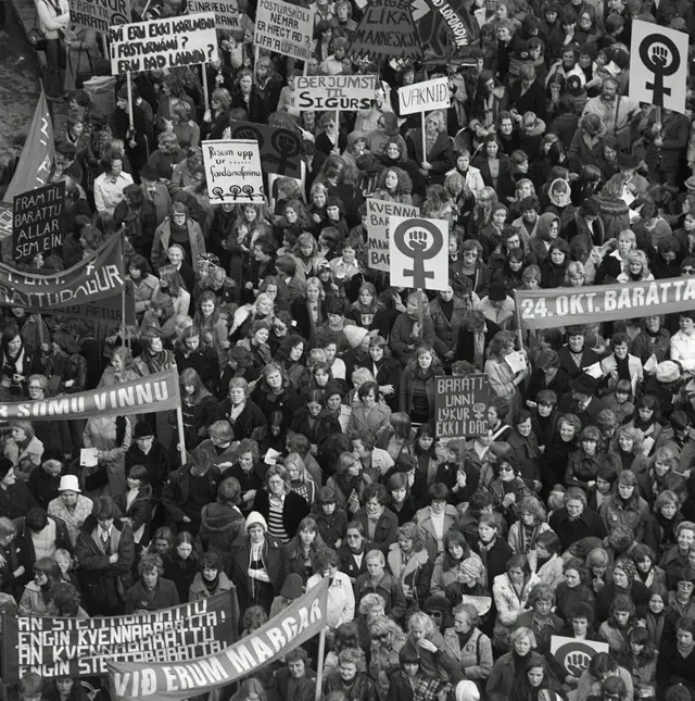 A group of women participate in "the Women's Day Off" on 24 October 1975