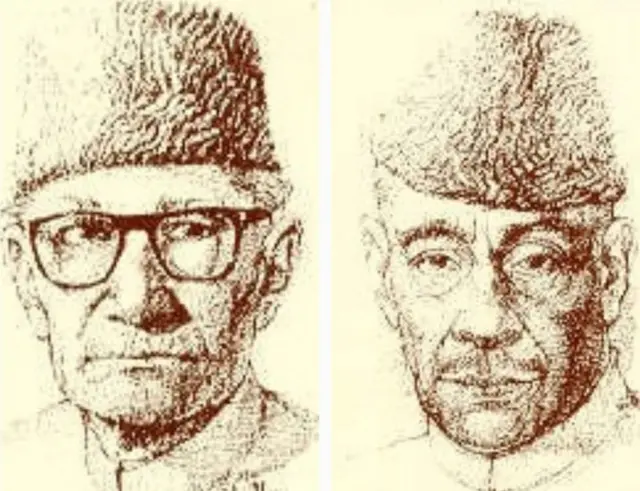 चौधरी ख़लीक़ुज़्ज़मा (बाएं) और नवाब मोहम्मद इस्माइल ख़ान (दाएं)