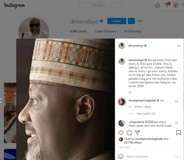 Aworan oju opo instagram Dino Melaye
