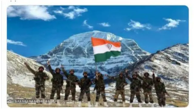 భారతదేశం కైలాస పర్వతాన్ని ఆక్రమించిందంటూ ఓ ఫోటో షేర్ అవుతోంది