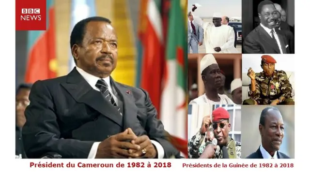 Paul Biya a été l'homologue de six présidents guinéens: Sékou Touré, Paul Béavogui, Lansana Conté, Moussa Dadis Camara, Sékouba Konaté et Alpha Condé.
