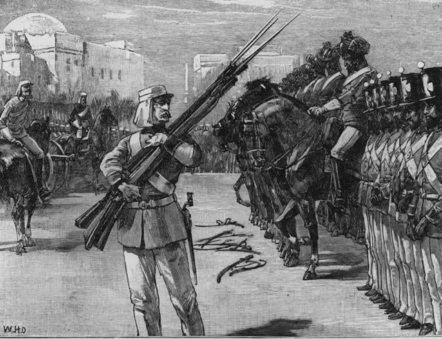 मंगल पांडे की रेजीमेंट को भंग किए जाने की घटना पर आधारित एक चित्र