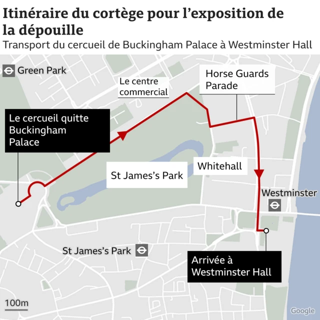 Itinéraire du cortège funèbre de la Reine