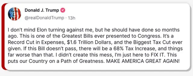 Postagem de Donald Trump na rede Truth Social em 5/6/2025
