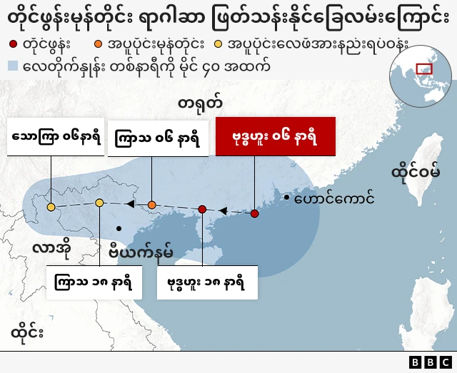 တိုင်ဖွန်းမုန်တိုင်း ဖြတ်သန်းနိုင်ခြေ လမ်းကြောင်းပြမြပုံ 