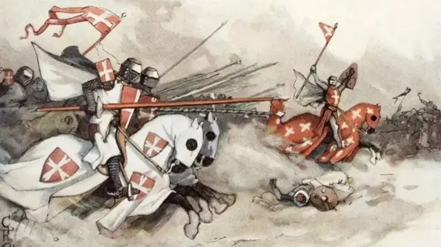 د افسانو له مخې، په سور رنګ د سپین صلیب نښه به یو شمیر انګرېزو صلیبي جنګیالیو هم کاروله