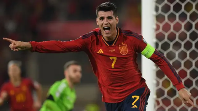 Alvaro Morata celebrating a goal for Spain