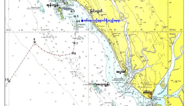 စစ်ကောင်စီထုတ်ပြန်တဲ့ စစ်သင်္ဘာရှိတဲ့ နေရာမြေပုံအညွှန်း