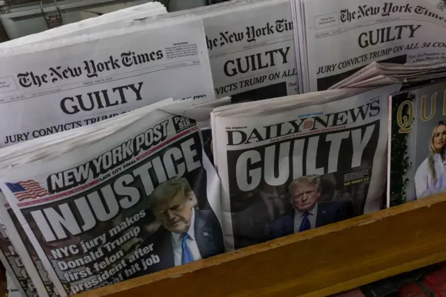Periódicos de EE.UU. con la noticia de la condena de Trump