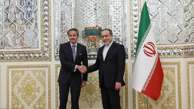 رافائل گروسی، مدیرکل آژانس بین‌المللی انرژی اتمی پس از ورود به تهران با عباس عراقچی، وزیر خارجه ایران ملاقات کرد