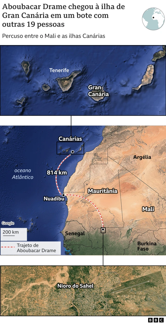 Mapa do trajetobetstatsAboubacar Drame até as ilhas Canárias