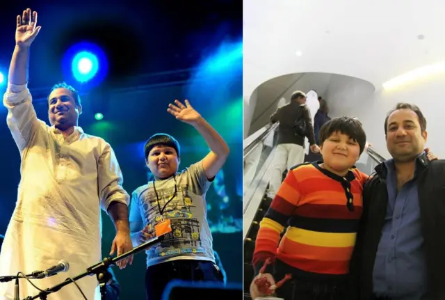 راحت فتح علی خان اور ان کے بیٹے شاہ زمان کے بچپن کی تصویر