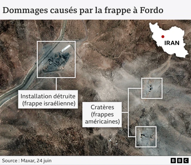 Carte des dommages causés par la frappe à Fordo
