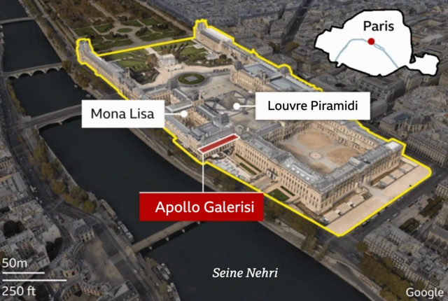 Louvre Müzesi'nin kuşbakışı görünüşü