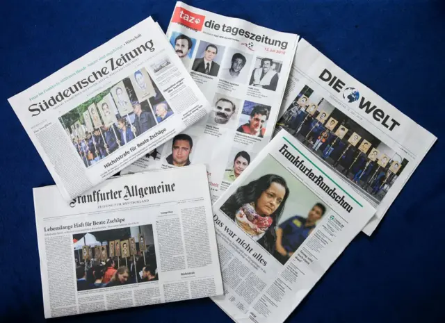 2004'te Köln'de Türk asıllılara yönelik saldırı nedeniyle NSU üyelerinin yargılandığı davada kararın açıklanmasının ardından Alman gazeteleri (12 Temmuz 2018)