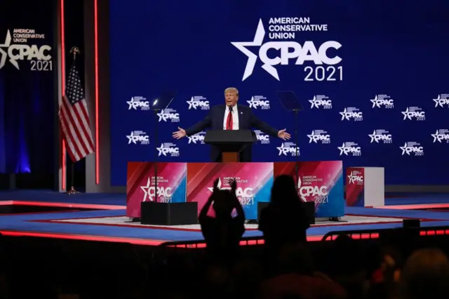 Former President Donald J Trump speaks the Conservative Political Action Conference CPAC held at the Hyatt Regency Orlando 28 Feb 2021. 