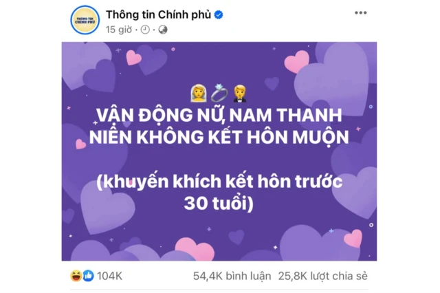 Kênh thông tin chính phủ khuyến khích việc kết hôn trước 30 tuổi