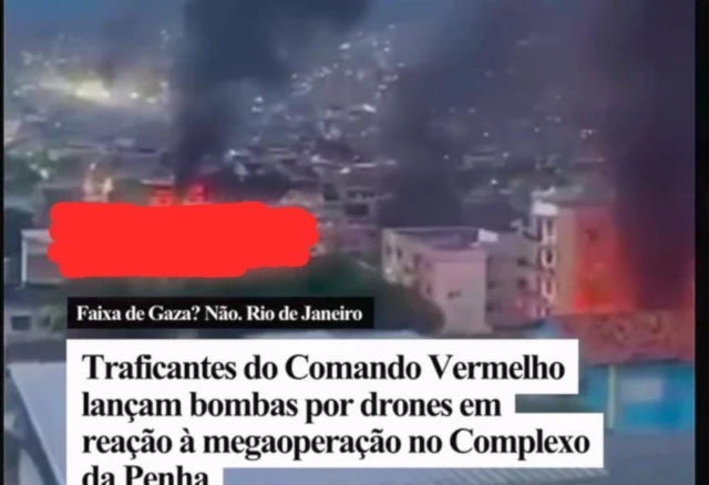 Print de tela de Whatsapp mostra mensagem sobre operação policial no Rj e comparação da cidade à Faixa de Gaza