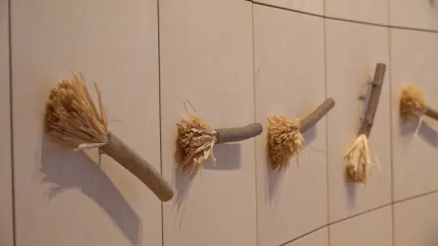 An image showing willow brushes attached to a wall.