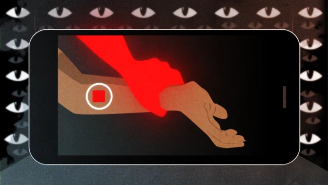 इलस्ट्रेशन - मोबाईल स्क्रीनवर एक हात दुसऱ्या हाताने दाबत असताना