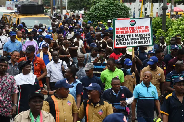 Trade union workers on strike in July 2022.