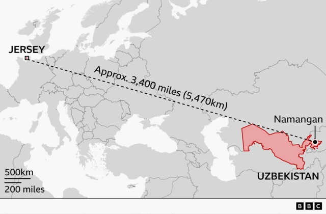 Map showing Jersey. Please put your translation of all words in here for people who are sight impaired.