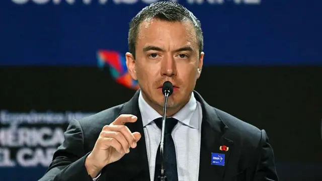 Daniel Noboa, presidente de Ecuador, durante una alocución reciente en Panamá. 