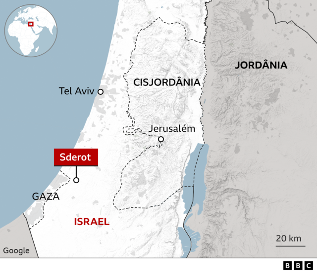 Mapa1xbet avatarIsrael com territórios palestinos (Gaza e Cisjordânia) pontilhados; a cidade1xbet avatarSderot foi um dos epicentros do ataque surpresa do Hamas