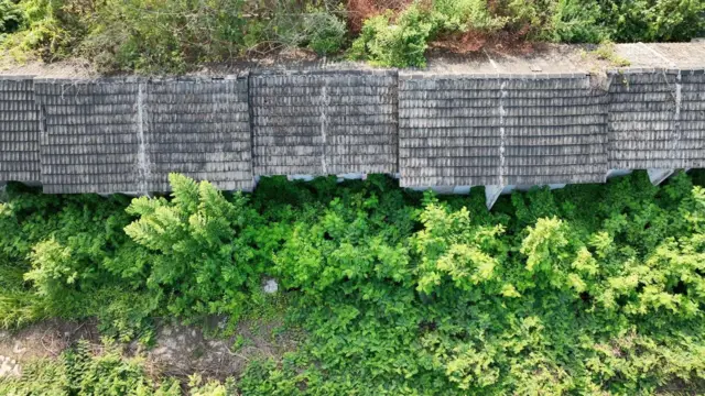 Penampakan dari atas sederet rumah subsidi di Cikarang, Kabupaten Bekasi, Jawa Barat, tak berpenghuni dan ditumbuhi ilalang. 