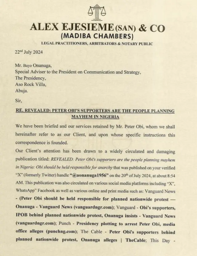 Akwụkwọ ozi Peter Obi